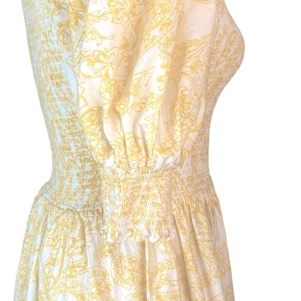 1. State Wm’s Sz Lrg Yellow White Puff Sleeve Square Neck Mock Chest Mini Dress - Picture 4 of 7